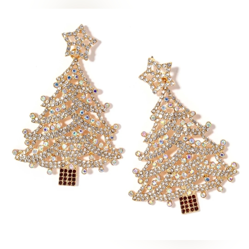 Erimish NWT Sparkly Gold  Christmas Tree Earrings